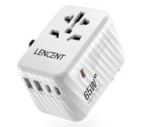 LENCENT 65W GaN3 Adaptateur Prise électrique avec 2 USB et 3 Type C PD Adaptateur Voyage Universel Charge Rapide International vers UK USA Australie Canada Italie Chine Japon Thaïlande Blanc