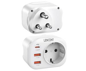 LENCENT Adaptateur de Voyage Europe vers Inde, avec 2 Ports USB QC3,0 + 1 USB C PD Voyage vers Inde, Sri Lanka, Népal, Niger, Liban, Ghana, Myanmar, Sénégal Type D
