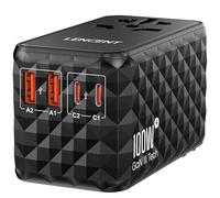 LENCENT Adaptateur de Voyage International 100W avec 2 USB-A et 2 USB-C, Charge Rapide pour Téléphones Ordinateurs Portables, Adaptateur de Prise Tout-en-Un de Type A/C/G/I, USA/UK/EU/AUS, Noir