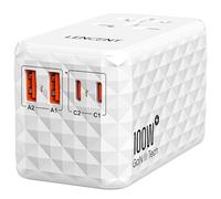 LENCENT Adaptateur de Voyage International 100W avec 2 USB-A et 2 USB-C, Charge Rapide pour Téléphones Ordinateurs Portables, Adaptateur de Prise Tout-en-Un de Type A/C/G/I, USA/UK/EU/AUS, Blanc