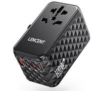 LENCENT Adaptateur de Voyage International 120W avec 1 USB-A et 3 USB-C PD Charge Rapide pour Téléphones Ordinateurs Portables, Adaptateur de Voyage Universel Tout-en-Un pour UK,EU,AU,US, Noir