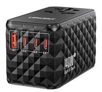 LENCENT Adaptateur de Voyage International 140W avec 1 USB-A et 3 USB-C PD Charge Rapide pour Téléphones Ordinateurs Portables, Adaptateur de Voyage Universel Tout-en-Un pour UK,EU,AU,US, Noir