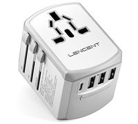LENCENT Adaptateur de Voyage Prises Anglaise/Europe/Americaine/Australie, Chargeur de Voyage Internationale, 3 USB et 1 Type-C Murale Adaptateur AC Universel et pour Plus de 200 Pays, Blanc