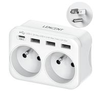 LENCENT Adaptateur de Voyage Type B - 6 en 1 vers USA/Canada/Mexique/Thaïlande - Prise Française avec 2 Prises AC et 3 Ports USB-A，1 Port USB-C -pour appareils français aux États-Unis
