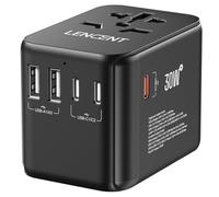LENCENT Adaptateur Voyage GaN III 30W Prise Universelle Chargeur International avec 2 USB et 3 Charge Rapide USB-C PD, Prise France vers USA Canada UK Australie Chine Japon Type A/C/G/I
