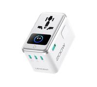 LENCENT Adaptateur de Voyage Universel GaN 200W, 3 USB-C et 1 USB-A | Charge 2 Ordinateurs Portables 100W Chacun,Écran Numérique Intelligent,TypeA/C/G/I,Idéal Voyages Mondial & Voyage d'Affaires