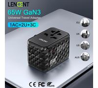 LENCENT - adaptateur de voyage universel GaN 65W, avec 2 USB 3 Type C, charge rapide, chargeur de voyage tout-en-un, EU/UK/USA/AUS pour voyage White 65W 2U3C