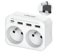 LENCENT Adaptateur Prise Anglaise/UK/Angleterre et Française avec 3 Ports USB et 1 Port USB-C adapté à Irlande, Royaume-Uni, Écosse, électrique Mâle UK/Femelle France, Type G
