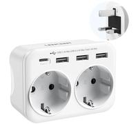 LENCENT Adaptateur Prise Européenne vers Anglaise UK Angleterre avec 3 Ports USB et 1 Port USB-C adapté à Irlande, Royaume-Uni, Écosse, électrique UK vers Europe, Type G