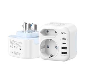 LENCENT Adaptateur Prise Inde avec 2 Type C et 2 USB-A, Adaptateur Type D 6 en 1 Prise Indienne Pliable pour Sri Lanka, Népal, Niger, Liban, Ghana, Myanmar, Sénégal