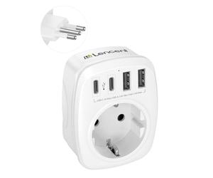 LENCENT Adaptateur Prise Italien Chargeur Voyage Italie 2 USB et 2 Type-C | Europe FR 2 Broches vers US 3 Broches pour Italie, Chili, Saint-Marin, Vatican, Uruguay, Syrie, Érythrée, Libye Type L
