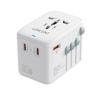 LENCENT Adaptateur Prise Universelle 65W, 3 Type-C+1 USB Chargeur Rapide Voyage, Chargeur Universel de téléphone avec Prise Internationale pour Phone, PC, UK US EU AUS Blanc