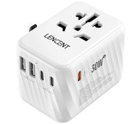 LENCENT PD 30W Adaptateur de Voyage Universelle Prise International avec 3 USB-C et 2 USB-A Charge Rapide Adaptateur Mondial France vers US Canada UK AUS Chine Japon Irlande, Type A/C/G/I, Blanc
