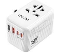 LENCENT Adaptateur Prise Universelle, Chargeur Universel GaN III 65W 2 USB-A & 2 Type C, Adaptateur Universel de Voyage France vers Anglaise UK Irlande USA Canada Australie Chine Japon Thaïlande