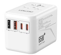 LENCENT Adaptateur Prise Universelle, Chargeur Universel GaN3 65W | 2 USB-A & 2 Type C, Adaptateur Universel de Voyage France vers Anglaise UK Irlande USA Canada Australie Chine Japon Thaïlande