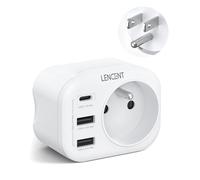 LENCENT Adaptateur Prise USA Américaine Canada Mexique Thaïlande Adaptateur de Voyage 2 Ports USB et 1 Port USB-C adapté aux États-Unis, Adaptateur électrique Mâle USA/Femelle France, Type B