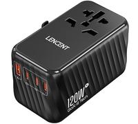 LENCENT 120W GaN3 Adaptateur Prise électrique 3 PD3,0 USB C+1 QC USB A Adaptateur Voyage Universel Charge Rapide International vers UK USA AUS Canada Italie Chine Japon Thaïlande Noir