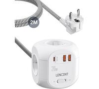 LENCENT Cube Multiprise Prises 2 m avec Charge Rapide PD20 W, Prises Multiprise pour Maison, Prise USB avec 4 Prises CA, 3 USB et 1 Type C pour la Cuisine et Le Bureau