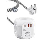 LENCENT Cube rallonge multiprise Amélioré PD 20W 2M avec 4 Prises AC, 3 USB et 1 Type C Multiprise USB Rallonge électrique avec Interrupteur pour Maison, Cuisine, Bureau, Tressé Cable