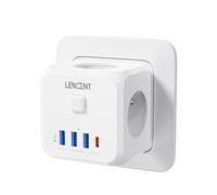 LENCENT Multiprise, 7 en 1 Murale Prise avec Multiple Secteur USB, Cube Chargeur avec 3 Sorties AC 4000W, Interrupteur, Idéal pour Salon, Bureau, Chambre (1 Type C et 3 USB A)