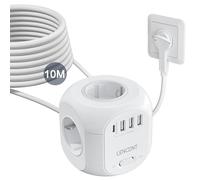 LENCENT Multiprise avec Interrupteur Cube Multiprise 4 Prises, 3 USB et 1 Type C, Multiprise USB Parafoudre et 4 Interrupteurs Rallonge Electrique 10 M Câble la Maison et au Bureau