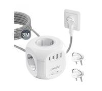 LENCENT Multiprise avec Interrupteur Cube Secteur 4 Prises,2 USB & 1 USB C