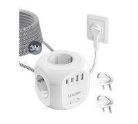 LENCENT Multiprise avec Interrupteur Cube Secteur 4 Prises, 2 USB A et 2 Type C, Multiprise USB Parafoudre et 4 Interrupteurs Rallonge Electrique 3M Câble la Maison et au Bureau Fiche Plate