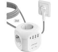LENCENT Multiprise avec Interrupteur Cube Secteur 4 Prises, 3 USB et 1 Type C, Multiprise USB Parafoudre et 4 Interrupteurs Rallonge Electrique 3M Câble la Maison et au Bureau