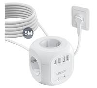 LENCENT Multiprise avec Interrupteur Cube Secteur 4 Prises, 3 USB et 1 Type C, Multiprise USB Parafoudre et 4 Interrupteurs Rallonge Electrique 5M Câble la Maison et au Bureau
