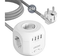 LENCENT Multiprise Cube à 4 Prises Europe 8 en 1 avec 3 USB, 1 Type C, USB multiprise avec câble tressé de 2 m Interrupteur Individuel pour Multiprise USB de Type C pour Bureau, Maison, Voyage