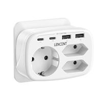 LENCENT Multiprise Euro 2 Prises et 1 Prise Schuko avec 2 Ports USB-A et 2 Ports USB-C, Plastique Type Euro Prise européenne Prise Murale