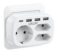 LENCENT Multiprise Euro 2 Prises et 1 Prise Schuko avec 3 Ports USB et USB-C, Plastique Type Euro Prise européenne Prise Murale