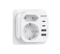 LENCENT Multiprise Murale 6 en 1, Prise Multiple 2 USB-A & 2 USB-C | Prise Murale 4000 W/16A Multi-Protection Sécurité Enfant, Compact Portable pour Maison Bureau Hôtel Dortoir