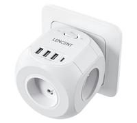 LENCENT Multiprise Murale Cube Interrupteur 4 Prises & 1 Type C & 3 USB Prise Chargeur 8 en 1, Adaptateur Secteur 4000W, Convient pour la Maison, Bureau, Compatible avec Phone