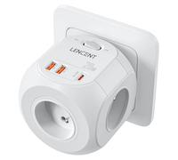 LENCENT Multiprise Murale Cube Interrupteur 4 Prises & 1 Type C et 2 USB Chargeur Rapide 20W, Adaptateur Secteur 4000W, Convient pour la Maison, Bureau, Compatible avec Phone