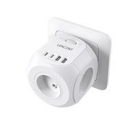 LENCENT Multiprise Murale Cube Interrupteur 4 Prises & 2 Type C & 2 USB A Prise Chargeur 8 en 1, Adaptateur Secteur 4000W, Convient pour la Maison, Bureau, Compatible avec Phone