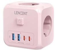 LENCENT Murale Europe Prise Multiple Secteur USB Multiprise Murale, 7 en 1 Cube Chargeur USB avec 3 Sorties AC 4000W, 2 Type C et 2 Ports USB, avec Interrupteur Idéal pour Salon Bureau Chambre,Rose