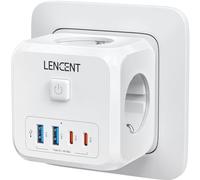 LENCENT Murale Europe Prise Multiple Secteur USB Multiprise Murale, 7 en 1 Cube Chargeur USB avec 3 Sorties AC 4000W, 2 Type C et 2 Ports USB, avec Interrupteur Idéal pour Salon Bureau Chambre,Blanc