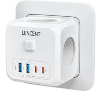 LENCENT Murale Prise Multiple Secteur USB Multiprise Murale, 7 en 1 Multiprise Cube Chargeur USB avec 3 Sorties AC 4000W, 2 Type C et 2 Ports USB, avec Interrupteur Idéal pour Salon Bureau Chambre