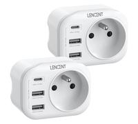 LENCENT Prise USB Secteur, Chargeur Multiprise 4 en 1 Prise avec 1 Sortie AC, 1 Type C et 2 Ports USB-A, avec Un Mini Corps pour Bureau Cuisine Chambre 4000W Lot de 2