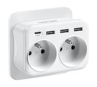 LENCENT Prise USB Secteur Chargeur, Multiprise Murale 6 en 1 avec 2 Sorties AC,2 Type C et 2 USB Multiprise duex Prise Françaises pour Chambre Cuisine Bureau