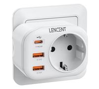 LENCENT Prise USB Secteur Chargeur Rapide QC3,0 + PD20 W Multiprise 4 en 1 avec 1 Sortie européenne 2 Ports USB et 1 Type C pour Bureau/Cuisine/Chambre 4000W