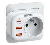 LENCENT Prise USB Secteur PD 20W, Chargeur Type C QC3,0 Multiprises avec 1 Sortie AC, 1 USB C et 2 Ports USB Prise Murale Electrique Compatible avec Les téléphones Idéal pour Bureau 4000W