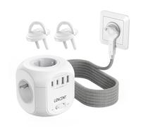 LENCENT Rallonge Multiprise 4 Sortie AC avec 2 USB A et 2 Type C 2500W | Multiprise Cube avec USB Rallonge Electrique 2 Mètres, Convient pour Maison, Bureau, Fiche Plate, Tressé Câble, Blanc