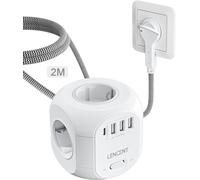 LENCENT Rallonge Multiprise 4 Sortie AC avec 2 USB A et 2 Type C, Prise Multiple 2500W avec Interrupteur et Rallonge Electrique 2 Mètres, Convient pour Maison, Bureau, Fiche Plate, Tressé Câble, Blanc