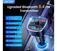LENCENT - transmetteur FM Bluetooth 5.4, avec PD 30W et QC 18W, charge rapide, appel mains libres, Radio sans fil, musique, adaptateur de voiture T25M PD30W