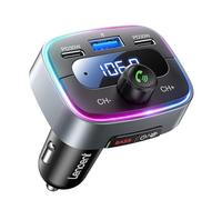 LENCENT Transmetteur FM Bluetooth 5.4 Voiture Adaptateur Bluetooth 60W PD 30W Double USB-C Charge Rapide Auto Music Adaptateur Mains Libres Rétroéclairage LED 7 Couleurs et Clé USB