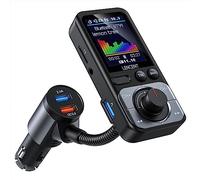 LENCENT Transmetteur FM Bluetooth Voiture, Allume Cigare Bluetooth Grand Écran Couleur, Émetteur Voiture Chargeur Rapide QC3,0 Hi-FI et Bass Adaptateur de Musique AUX Micro sans Fil Support TF Carte