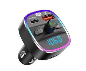 LENCENT Transmetteur FM Bluetooth Voiture, Bluetooth 5,4 Lecteur MP3 Adaptateur Kit Émetteur FM Voiture Chargeur 48W PD 30W & 18W, Appel Mains Libres, 7 Couleurs de lumière Support Carte SD & Clé USB