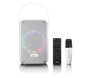 Lenco BTC-060 Machine Karaoké Portable - Bluetooth 5.2-20W RMS - 2 Haut-parleurs - Microphone - Télécommande - Batterie intégrée - Effets Lumineux - Blanc
